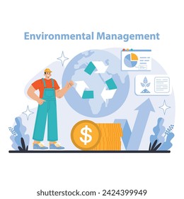 Environmental Management concept. Illustrates sustainable practices and recycling as key aspects in modern operational processes. Reflects commitment to eco-friendly logistics management.