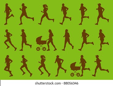 Environmental marathon runners people silhouettes illustration collection