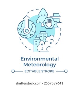 Environmental meteorology soft blue concept icon. Weather and climate of ecosystems. Atmospheric science. Round shape line illustration. Abstract idea. Graphic design. Easy to use in article