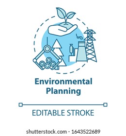 Environmental planning concept icon. Building construction. Urban infrastructure. Landscape use idea thin line illustration. Vector isolated outline RGB color drawing. Editable stroke