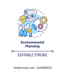 Environmental planning concept icon. Land-use planning abstract idea thin line illustration. Achieve sustainable outcomes. Isolated outline drawing. Editable stroke. Arial, Myriad Pro-Bold fonts used