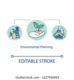 Environmental planning concept icon. Sustainable development idea thin line illustration. Eco friendly industry and manufacturing. Vector isolated outline RGB color drawing. Editable stroke