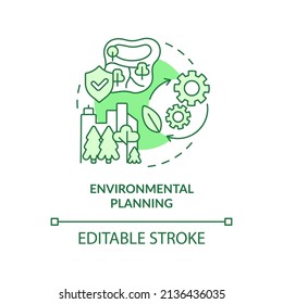 Environmental planning green concept icon. Land-use planning abstract idea thin line illustration. Sustainable outcomes. Isolated outline drawing. Editable stroke. Arial, Myriad Pro-Bold fonts used