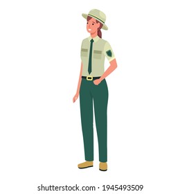 Environmental police female officer flat color vector character set. Forest protection. Law enforcement guards isolated cartoon illustration for web graphic design and animation collection