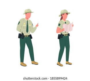 Environmental police male officer flat color vector faceless character set. Forest protection. Law enforcement guards isolated cartoon illustration for web graphic design and animation collection