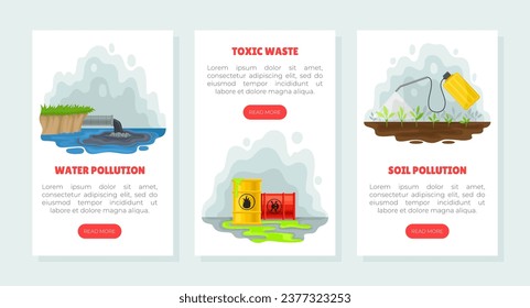 Diseño de pancarta de contaminación ambiental con plantilla de vectores industriales de desechos