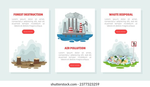 Environmental Pollution Banner Design with Industrial Waste Vector Template