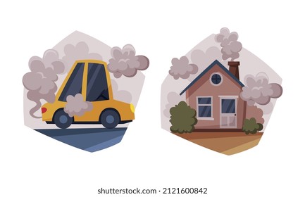 Causa y fuente de contaminación ambiental con un conjunto de vectores de emisiones de gases de efecto invernadero y de chimenea de vapor