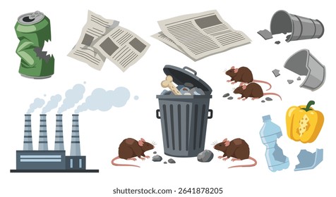 Environmental Pollution Concept Showing Factory Rat Problem Trash Newspaper Debris Recycle Concept