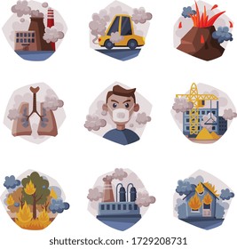 Environmental Pollution, Ecological Problems and Disasters Collection, Global Warming Vector Illustration