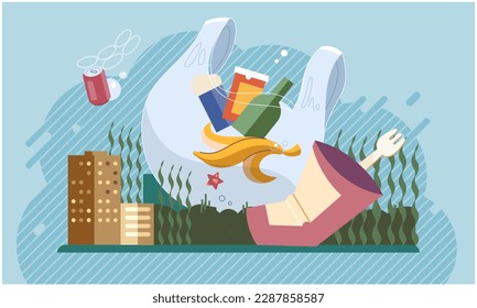 Environmental pollution with garbage and waste big problem due to human activities and unreasonable consumption. Plastic garbage and bottles at bottom of polluted reservoir, littered river and sea