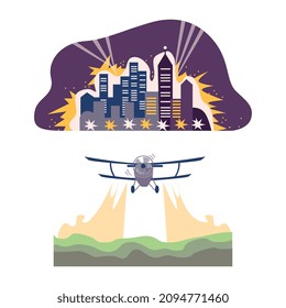 Environmental Pollution and Global Warming Cause with Plane and City Light Vector Set