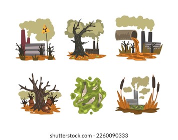 Environmental Pollution with Hazardous Radioactive Industrial Waste Vector Set
