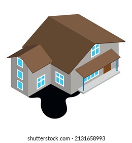 Environmental pollution icon isometric vector. Black oil slick under building. Chemical pollution, result of human industrial activity, ecology disaster