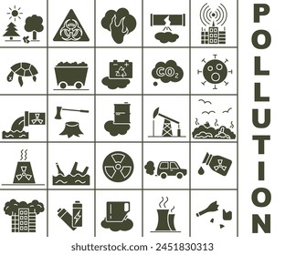 Environmental pollution icons. Causes and consequences of environmental pollution. EPS 10.