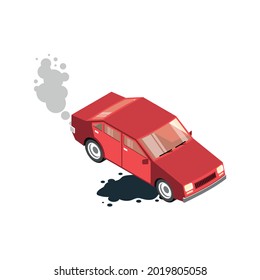 Environmental pollution isometric icon with petrol leaking from broken car 3d vector illustration