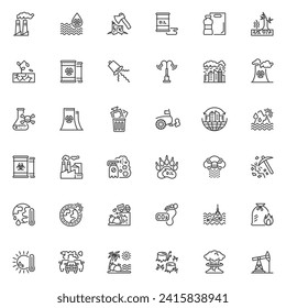 Environmental pollution line icons set. linear style symbols collection, outline signs pack. Ecology pollution vector graphics. Set includes icons as global warming, water contamination, gas emissions