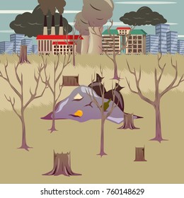 Environmental pollution man-made disastrous problems orthogonal poster with household garbage piles and industrial waste vector illustration 