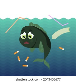 environmental pollution problem illustration , save ocean, rubbish 