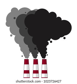 Environmental pollution problem and nature environment, black smoke pipes of factory, ecology industrial harm. Air, earth  factory pollute with carbon gas.Vector flat illustration.
