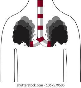 Environmental pollution problem and nature environment black smoke pipes of factory pollute the lungs, ecology industrial harm. Air, earth factory pollute with carbon gas. Vector flat illustration.