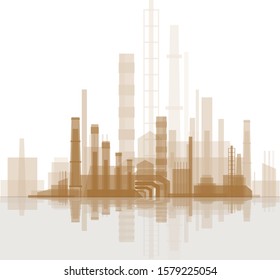 Environmental pollution. Smog over the polluted city. The plant pollutes the environment