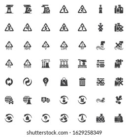 Environmental pollution vector icons set, modern solid symbol collection, filled style pictogram pack. Signs, logo illustration. Set includes icons as Ecology disaster, chimney smoke, plastic bottle 