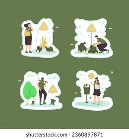 Environmental pollution vector illustration sticker set