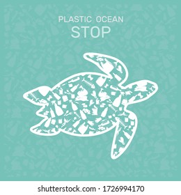 Environmental pollution in water. Plastic garbage in the ocean sea
