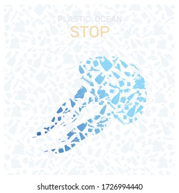 Environmental pollution in water. Plastic garbage in the ocean sea