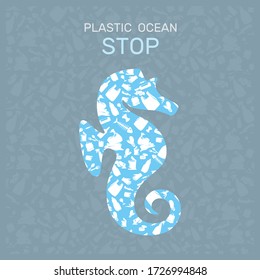 Environmental pollution in water. Plastic garbage in the ocean sea