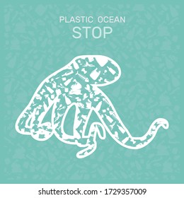 Environmental pollution in water. Plastic garbage in the ocean sea