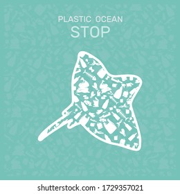 Environmental pollution in water. Plastic garbage in the ocean sea