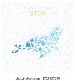 Environmental pollution in water. Plastic garbage in the ocean sea