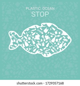 Environmental pollution in water. Plastic garbage in the ocean sea