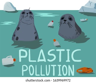 Environmental problem of pollution of the oceans, plastic and fur seals