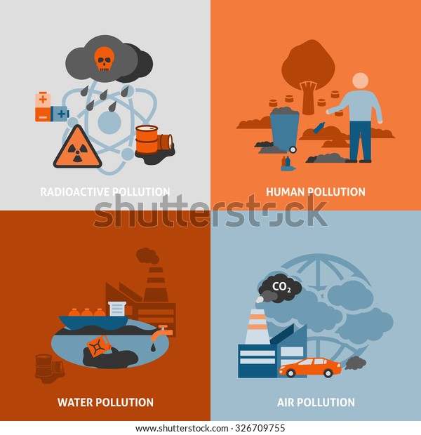 Environmental Problems Icons Set Radioactive Human Stock Vector ...