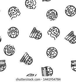 Environmental Problems Vector Seamless Pattern. Environmental Problem, Industrial Pollution, Contamination Linear Pictograms. Greenhouse Effect, Global Warming, Climate Change Contour Illustrations