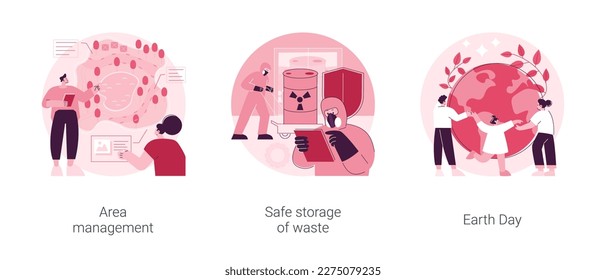 Environmental protection abstract concept vector illustration set. Area management, safe storage of waste, Earth Day, national park, sorting and recycling, save planet, activism abstract metaphor.