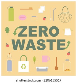 environmental protection banner. A collection of zero waste objects. flat design style vector illustration.