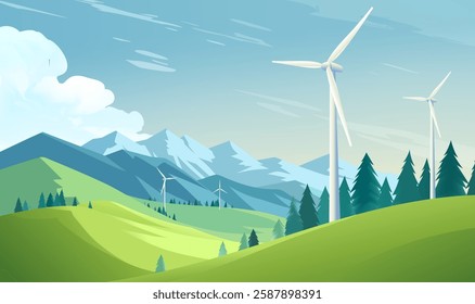 Environmental protection banner design wind turbine in the mountains