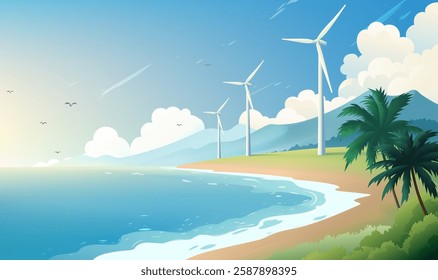 Environmental protection banner design wind turbine at the seaside