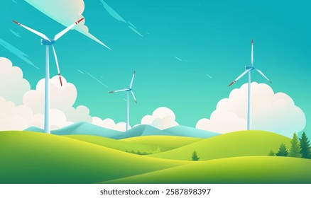 Environmental protection banner design wind turbines in a natural environment