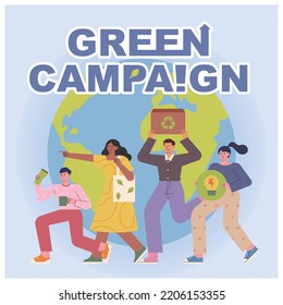environmental protection banner. People are campaigning with items for eco-life. flat design style vector illustration.