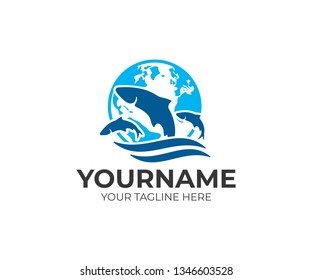 Environmental Protection, Breeding Fish, Planet Earth And Fish In Water, Logo Design. Animals, Underwater Life, Nature And Ecological, Vector Design And Illustration