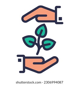 Logo de color de protección ambiental. Manos sosteniendo el árbol. Concepto de ecología. Ecología de la protección. Diseño plano de ilustración vectorial. Afiche de protección ambiental.