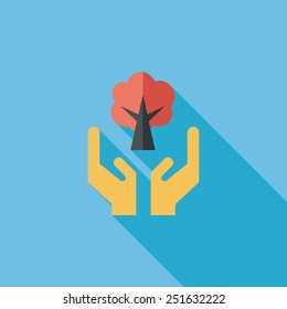 Environmental protection concept flat icon with long shadow,eps10; Protect our forests and ecological plant.