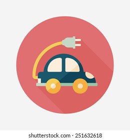 Environmental protection concept flat icon with long shadow,eps10; Reduce the use of gasoline, reduce air pollution; Electric Car