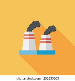 Environmental protection concept flat icon with long shadow,eps10; The factory do well on emission to not pollute the air and environment