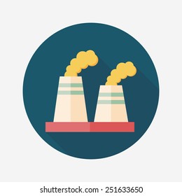 Environmental protection concept flat icon with long shadow,eps10; The factory do well on emission to not pollute the air and environment